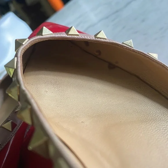 Valentino Garavani Rockstud red patent leather with studs pointed flats … - Picture 8 of 10